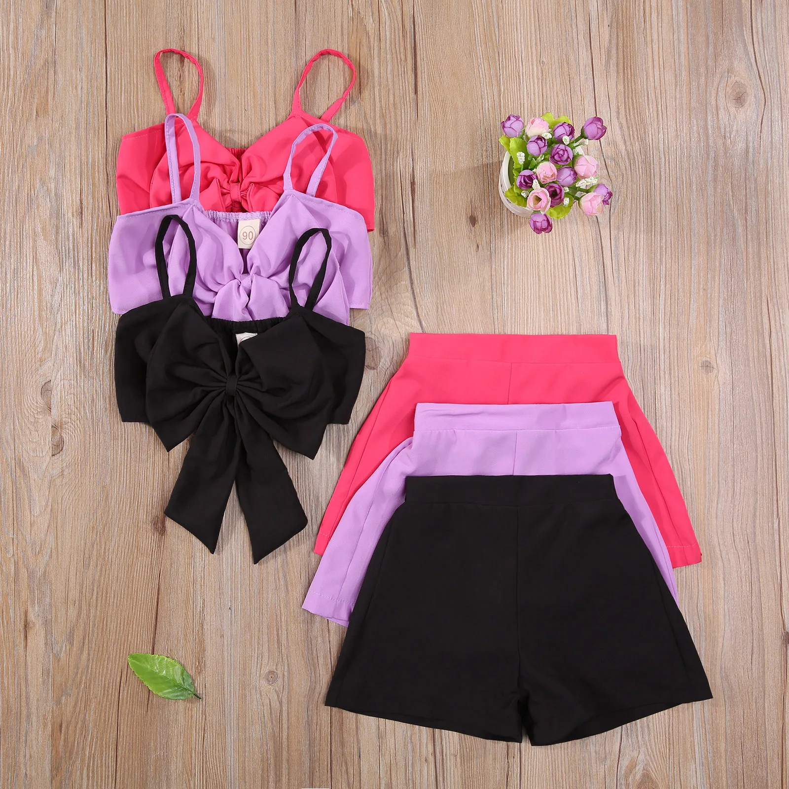 

Toddler Girls 2PCS Summer Outfits, Sleeveless Bow Front Tank Tops + Elastic Waist Shorts Set