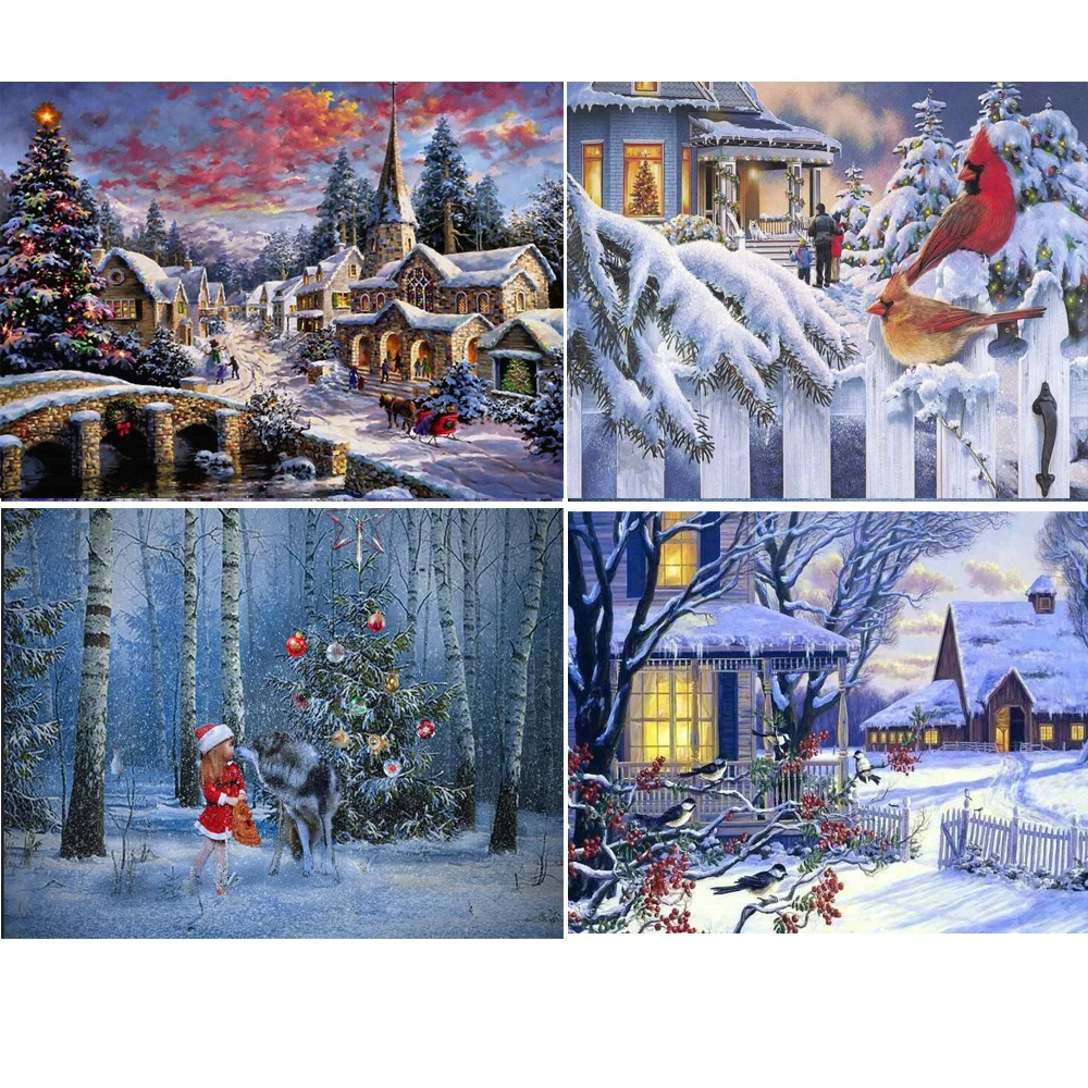 Алмазная 3D Мозаика икона круглый новый год 5D алмазная живопись зимний пейзаж