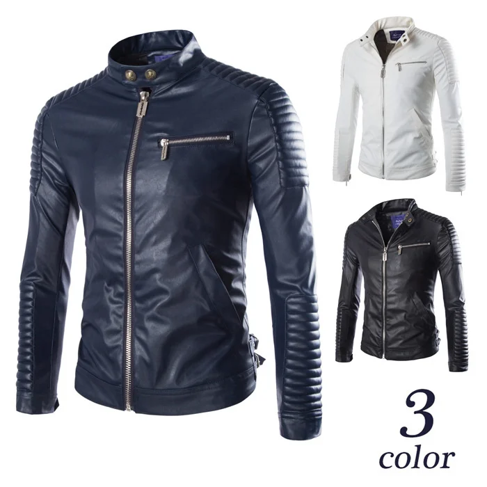 

Wind men's slim fit stand collar motorcycle leather coat fashion men's solid color leather jacket