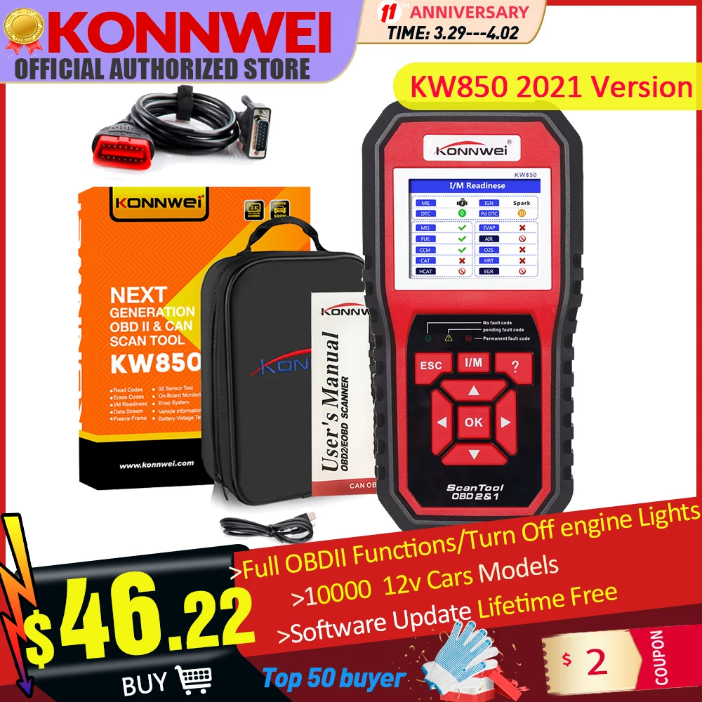 KW850 OBD2 профессиональный диагностический сканер полный OBDII функции проверки