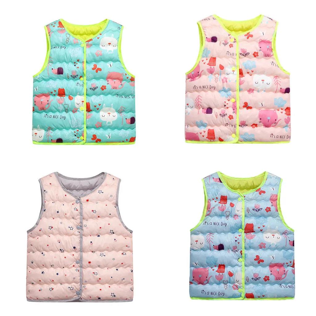 Toddler Kids Baby Girls Boys Sleeveless Print Cartoon Warm Waistcoat Cute Jacket Colorful Autumn Fashion Tops For 2-7T Kids