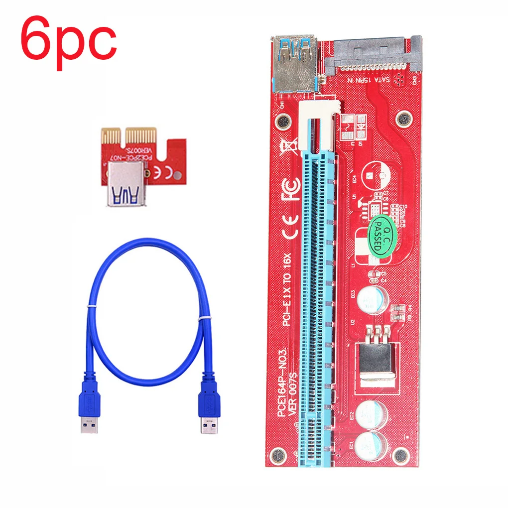 

Райзер-карта VER007S PCI-E, 1-6 шт., расширитель PCI Express, адаптер 60 см, кабель USB 3,0, 15-контактный разъем SATA питания для видеокарты