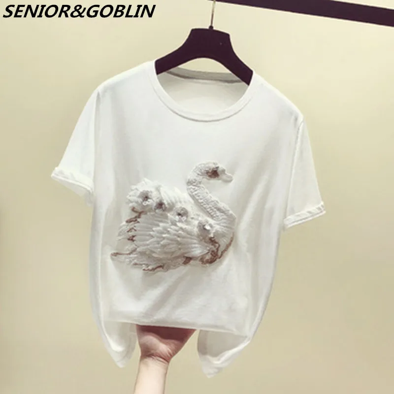 Белая женская футболка с коротким рукавом Новинка лета 2022 свободная хлопковая