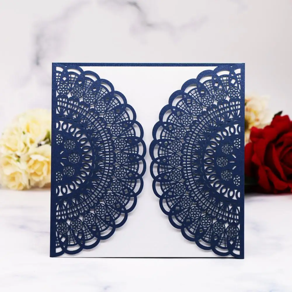 

50pcs/lot Square Pearl Paper Hollow Out Lace Patterns Wedding Invitation Card, Creative Party Greeting Card Hot Sale