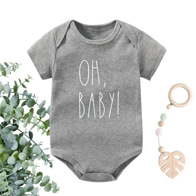 

Oh Baby Print Newborn Baby Bodysuit Cute Short Sleeve Cotton Baby Boy Girl Onesies Rompers Pregnancy Announcement Onesie Clothes