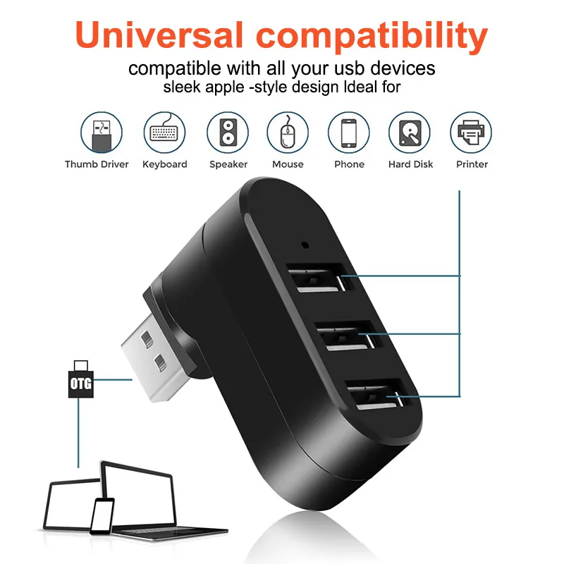 Мини вращаться на 3 Порты usb хаб USB 0 + 2 взаимных обмена данными между компьютером и