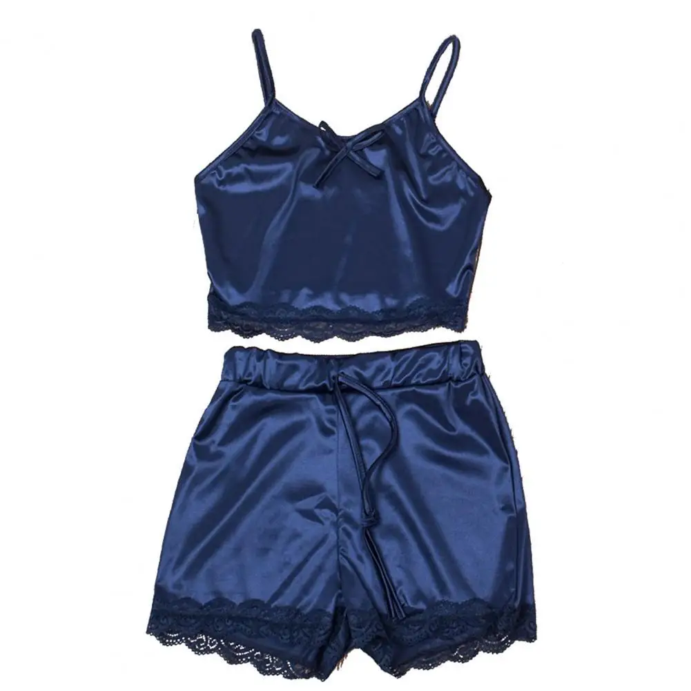 

Pajama Set Spaghetti Strap Lace Women 2 Piece Solid Color Sleepwear for Sleeping
