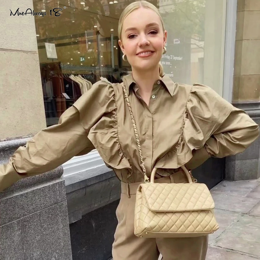 Женская винтажная Блузка с оборками Mnealways18 Повседневная длинным рукавом и