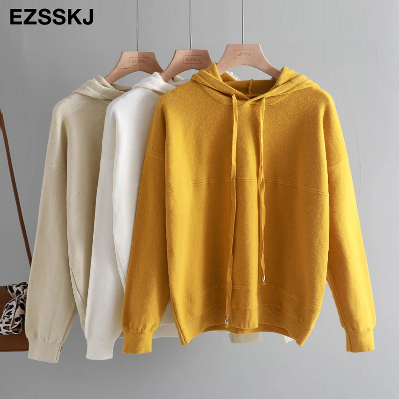 Женский кашемировый свитер с капюшоном мягкий однотонный вязаный пуловер