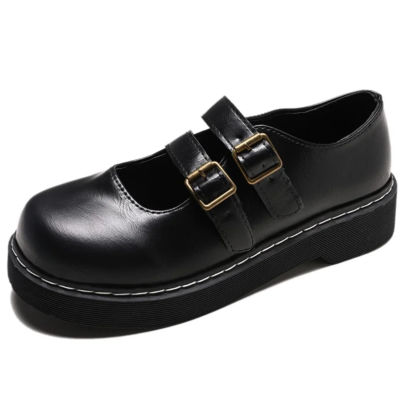 Новинка 2020 японские туфли на плоской подошве с круглым носком и пряжкой модные