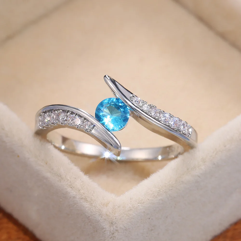 

Fashion Geometric Finger Ring Micro Paved Ocean Blue Zircon Rings For Women Ladies Wedding Party Punk Gothic Jewelry Gift E5C321