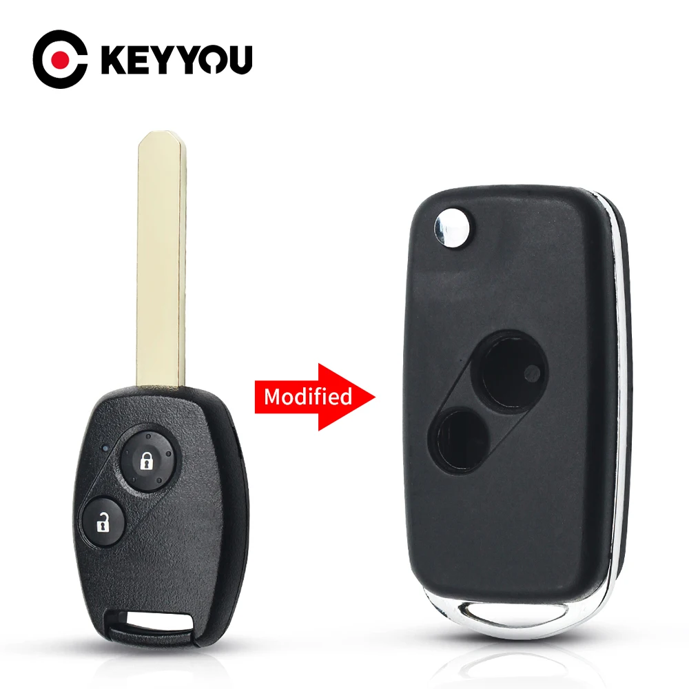 

KEYYOU For HONDA Accord Civic CRV Pilot JAZZ/CRV Odyssey 2 Buttons Replacement Flip Remote Car Key Shell Housing Case Repair Kit