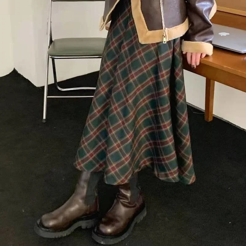 Новинка 2021 универсальная клетчатая юбка в стиле ретро с высокой талией | Женская