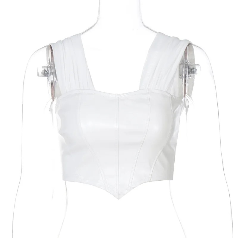 

New Fashion Short Strapless Women's Clothing Leather Sexy Off The Shoulder Party Casual Tops