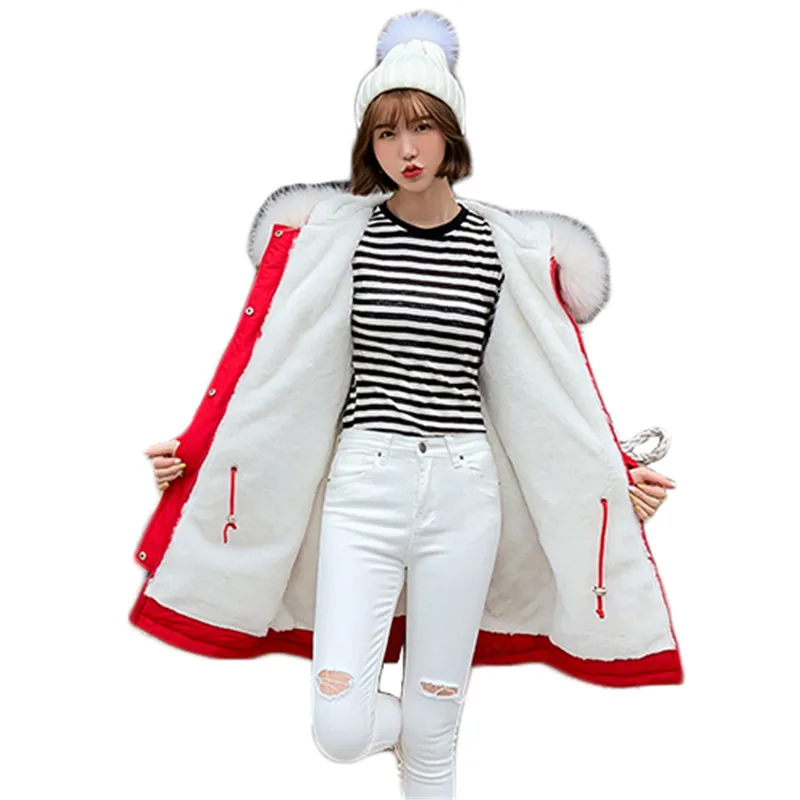 

Winter jacket women fur collar hooded down cotton coats 2020 autumn new Korean loose plus size red warmth parkas feminina LD1341