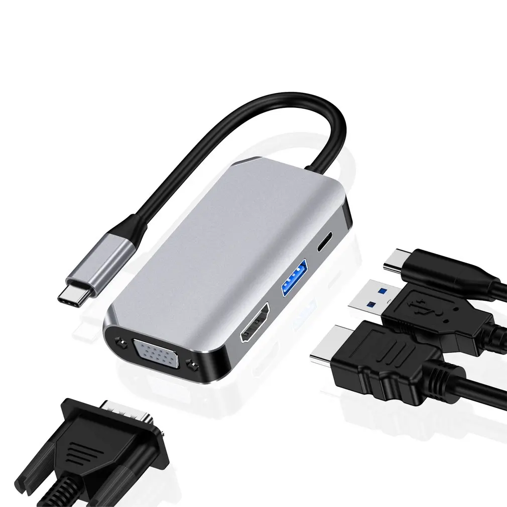 4-в-1 Тип с разъемами типа c и HDMI 4K VGA Hub Многофункциональный Док-станция Plug And Play