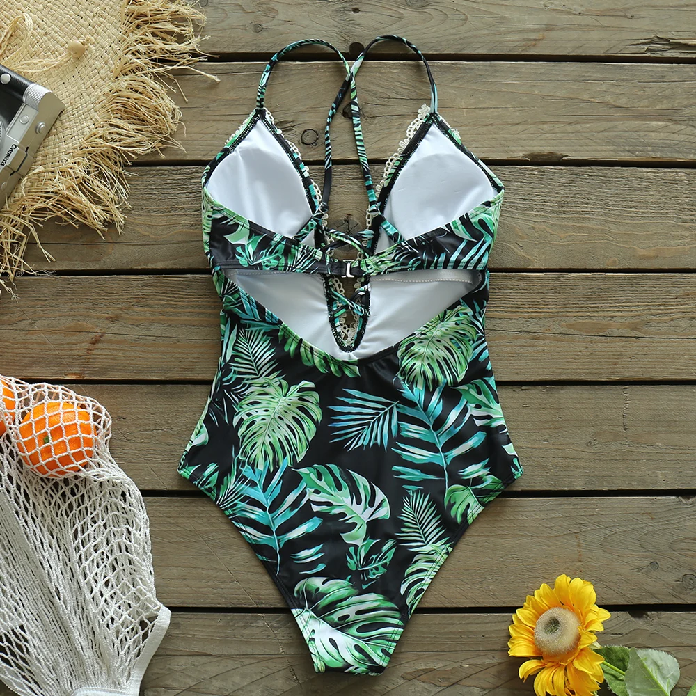 

One Piece Swimsuit 2021 Sexy Swimwear Women Bathing Suit Swim Vintage Summer Beach Wear Print Bandage Monokini Swimsuit