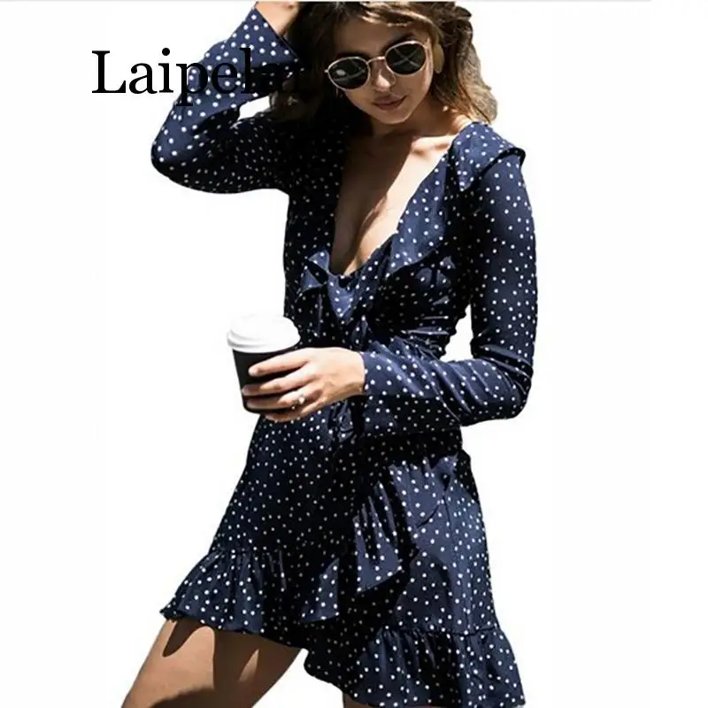 

2020 Summer Sweet Chiffon Dress Women Long Sleeve Ruffles Lace Up Star Print Slim Dress Elegant Short Party vestido