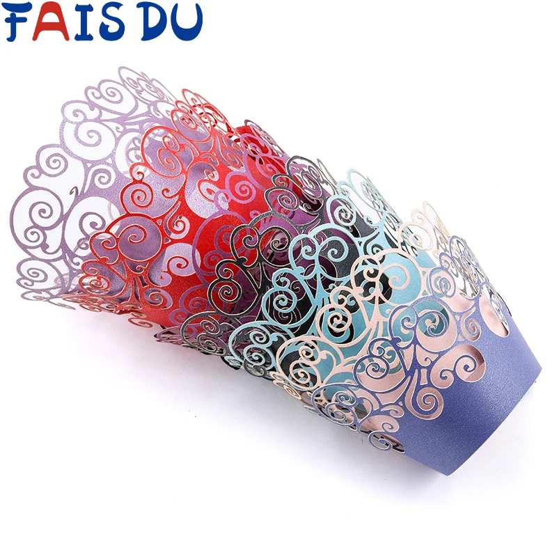 24 шт. лазерная резка обертки для кексов Маленькая кружевная лоза свадебной