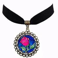 vintage fashion flannelette necklace anime necklace rose flower pendant necklace gift initial necklace for women gift jewelry