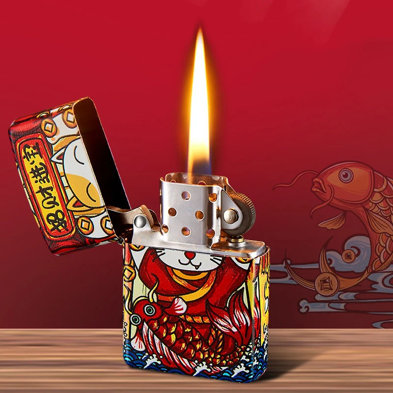 

Creative Spray Paint Kerosene Lighter Six-sided Color Printing Windproof Grinding Wheel Lighter Cigarette Accessories Men Gifts