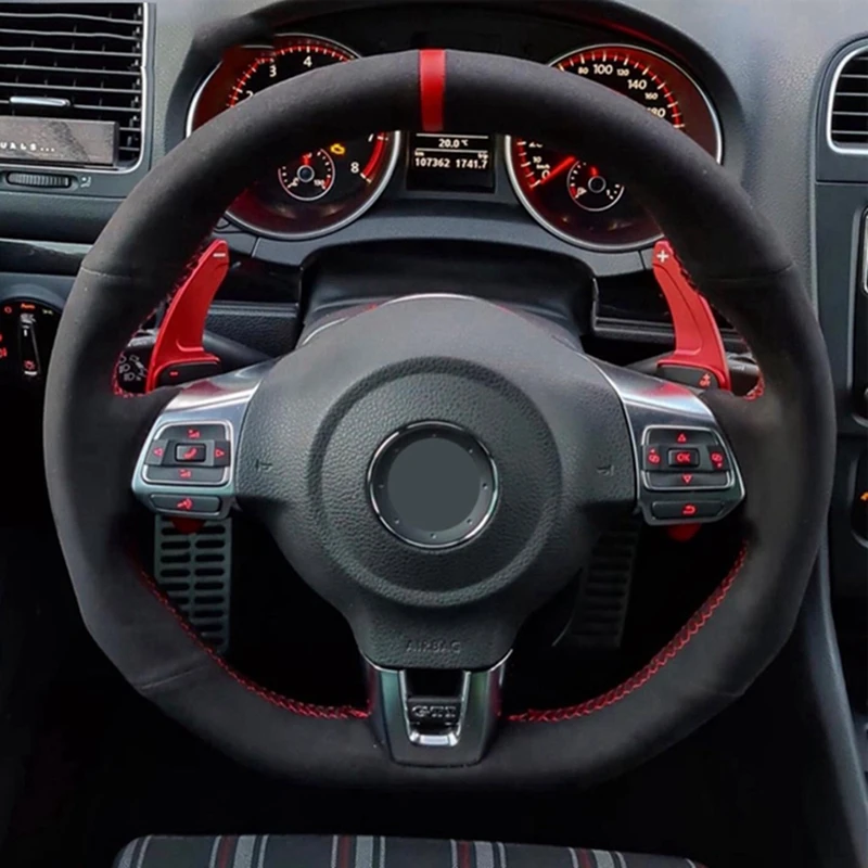 

Black Genuine Leather Suede Car Steering Wheel Cover For Volkswagen Golf 6 GTI MK6 / Polo GTI / Scirocco R Car Accessories