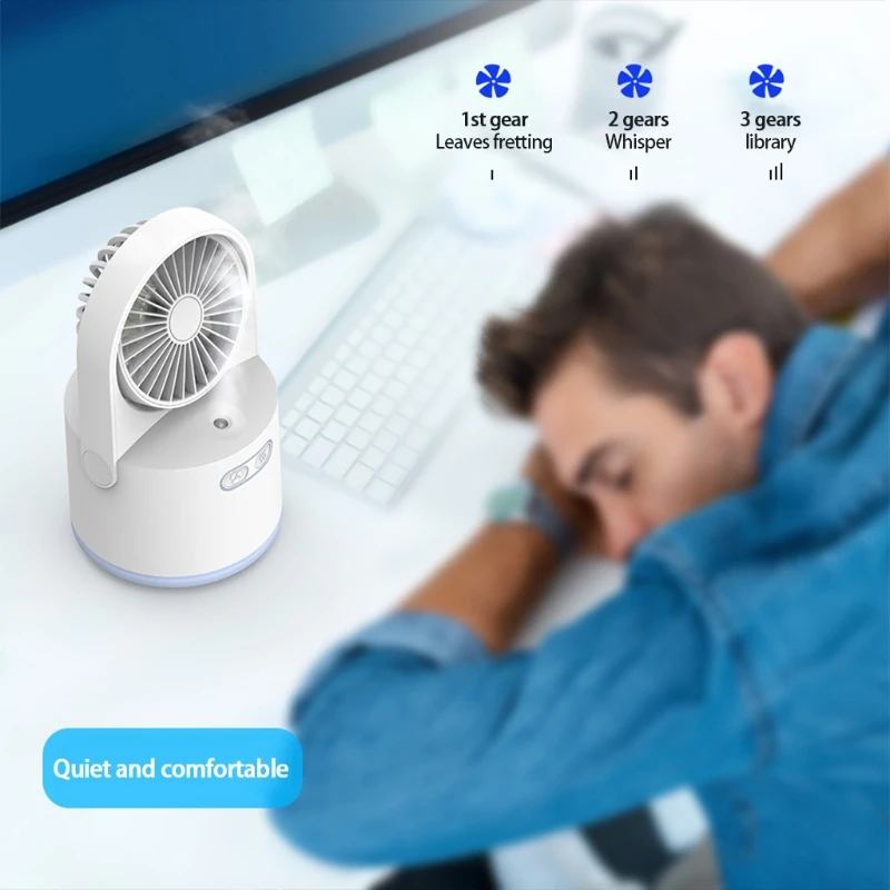 

CPDD Desktop Air Cooler 2000mAh Rechargeable 3 Speeds Personal Air Conditioner Humidifier Fan with LED Night Light for Home