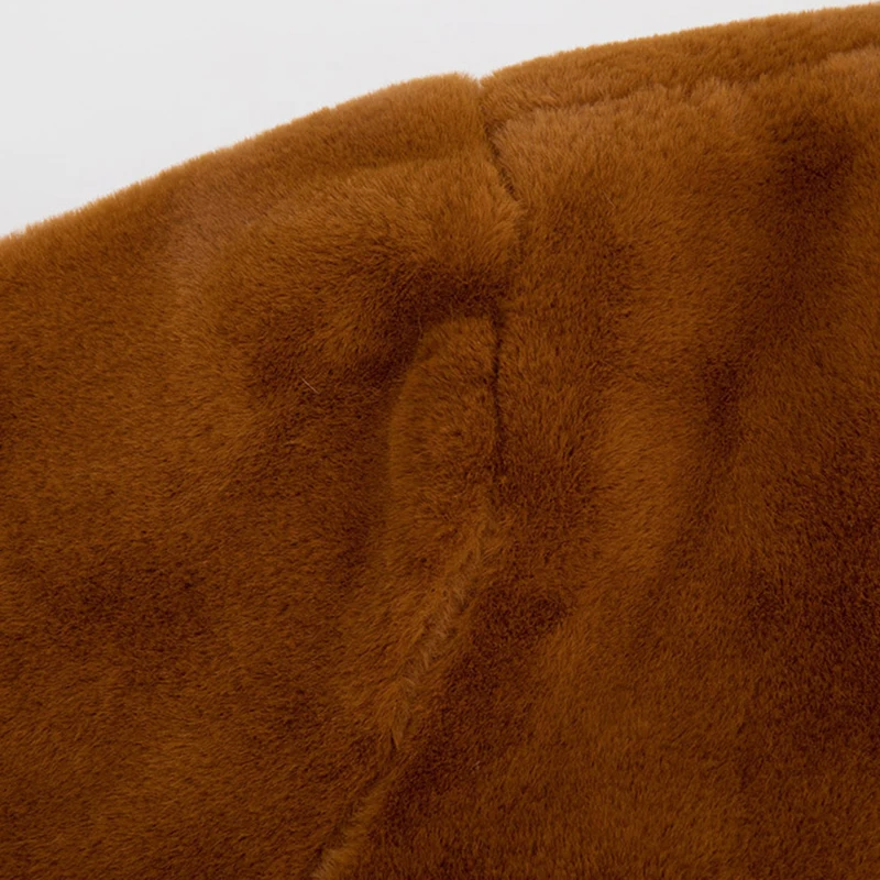 

Lautaro Winter Brown Thickened Warm Faux Fur Coat Women Long Sleeve Zipper Turndown Collar Pockets Luxury Elegant Fluffy Jacket