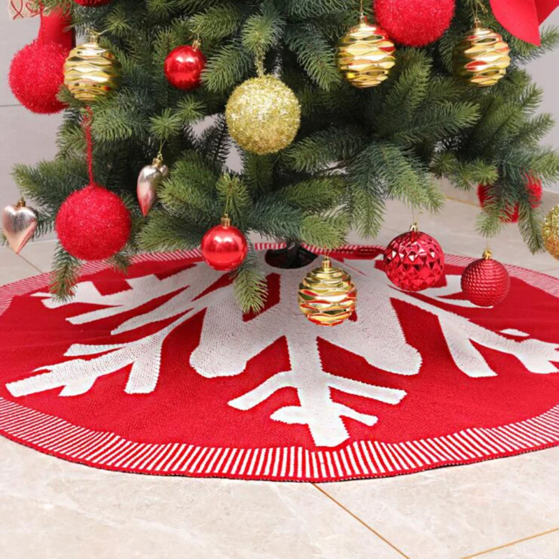 

1PC Christmas Tree Dress Snowflake Pattern Knitting Decorative Round Christmas Tree Carpet Bottom Apron Bottom Skirt