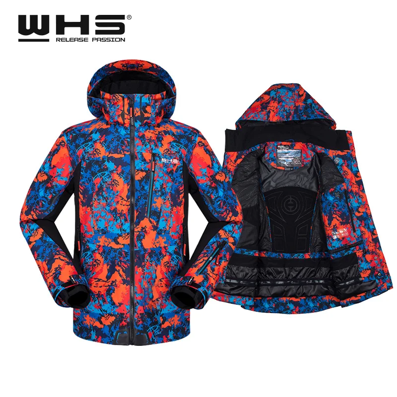 WHS мужские лыжные куртки, ветронепроницаемые теплые пальто, зимняя куртка, модная мужская куртка с принтом, ветрозащитная и водонепроницаемая - Цвет: blue