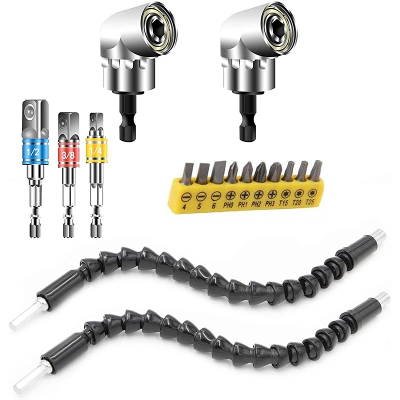 

Drill Bit Extension Tool, 105 Degree Right Angle Drill Adapter, Socket Adapter Set, Drill Extension Set Hand Tools Set