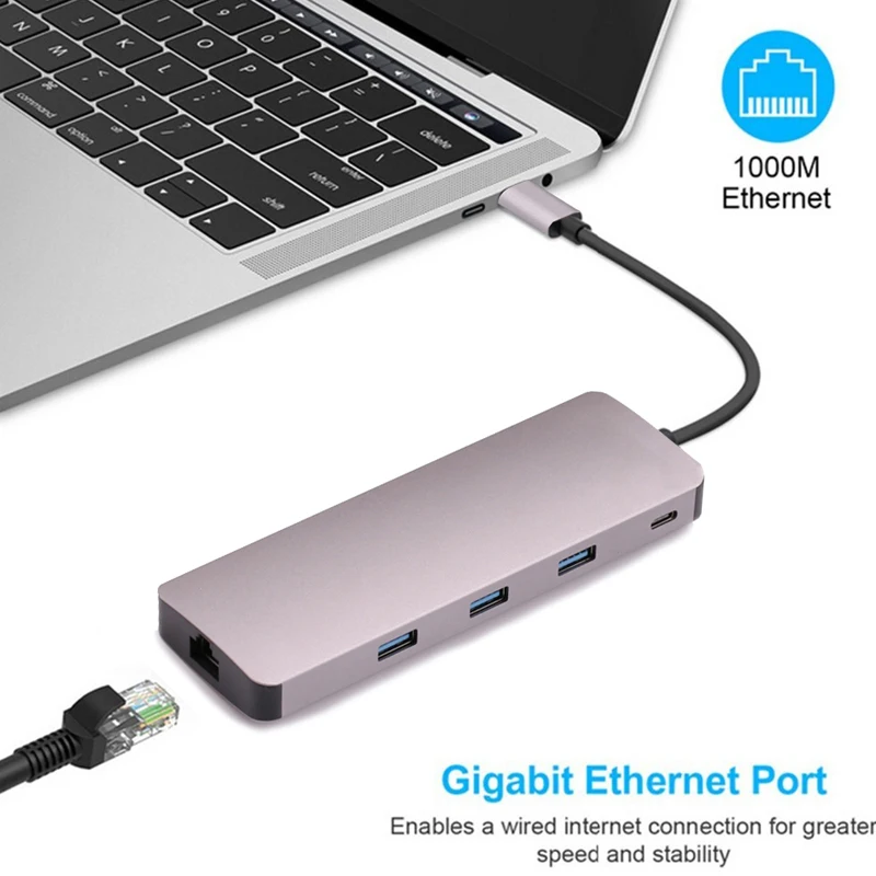 Тип C для питания 4K видео HDMI TV VGA 1000 Мбит/с гигабитный Ethernet Lan кабель адаптер 3 USB 0