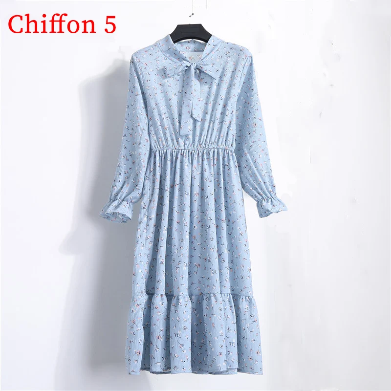 Chiffon 5 Вельветовое зимнее платье для женщин, новинка, винтажное платье миди с цветочным принтом и длинным рукавом, Женские Элегантные платья для вечеринок, женские платья - Цвет: Chiffon 5