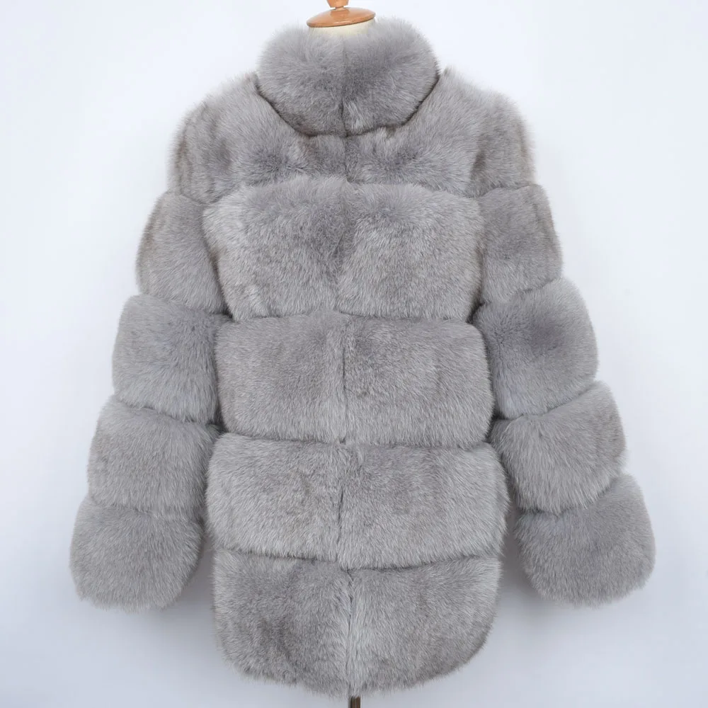 Light Grey Женская шуба из натурального Лисьего меха, Высококачественная куртка из натурального меха, Зимняя Толстая теплая Модная Верхняя одежда S7362 - Цвет: Light Grey