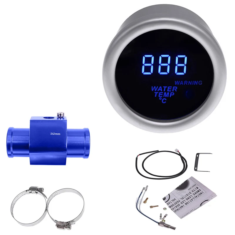 with 32mm Adapter 52 мм Автомобильный мотоцикл датчик температуры для Yamaha MT 07 NMAX BWM Kawasaki цифровой датчик температуры воды автомобильные аксессуары - Цвет: with 32mm Adapter