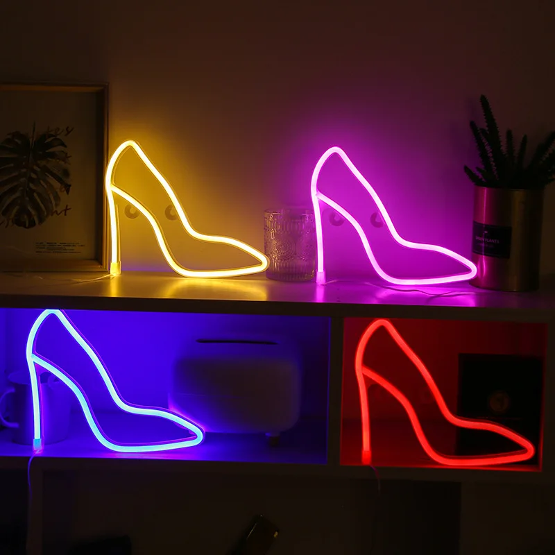 High Heel Shoes Neon Light Boots Sign LED Logo Lamp Wall Hanging Art Decor Home Room Xmas Party Wedding USB&Battery Box Powered