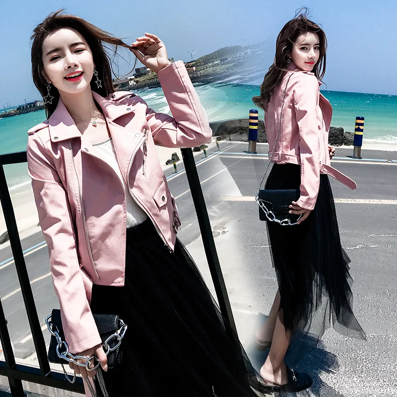 Женская модная мотоциклетная куртка из искусственной кожи на молнии Весенняя