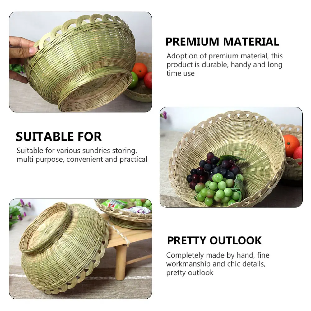 

1pc Bamboo Woven Art Fruit Storage Basket Fruit Storage Container (Green)