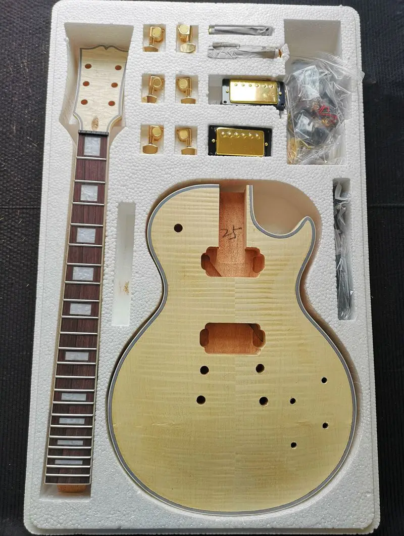 DIY LP стиль Электрический Guita Пламя клен Veneerr+ красное дерево Okoume средства ухода за кожей шеи палисандр гриф - Цвет: LP-FM-25