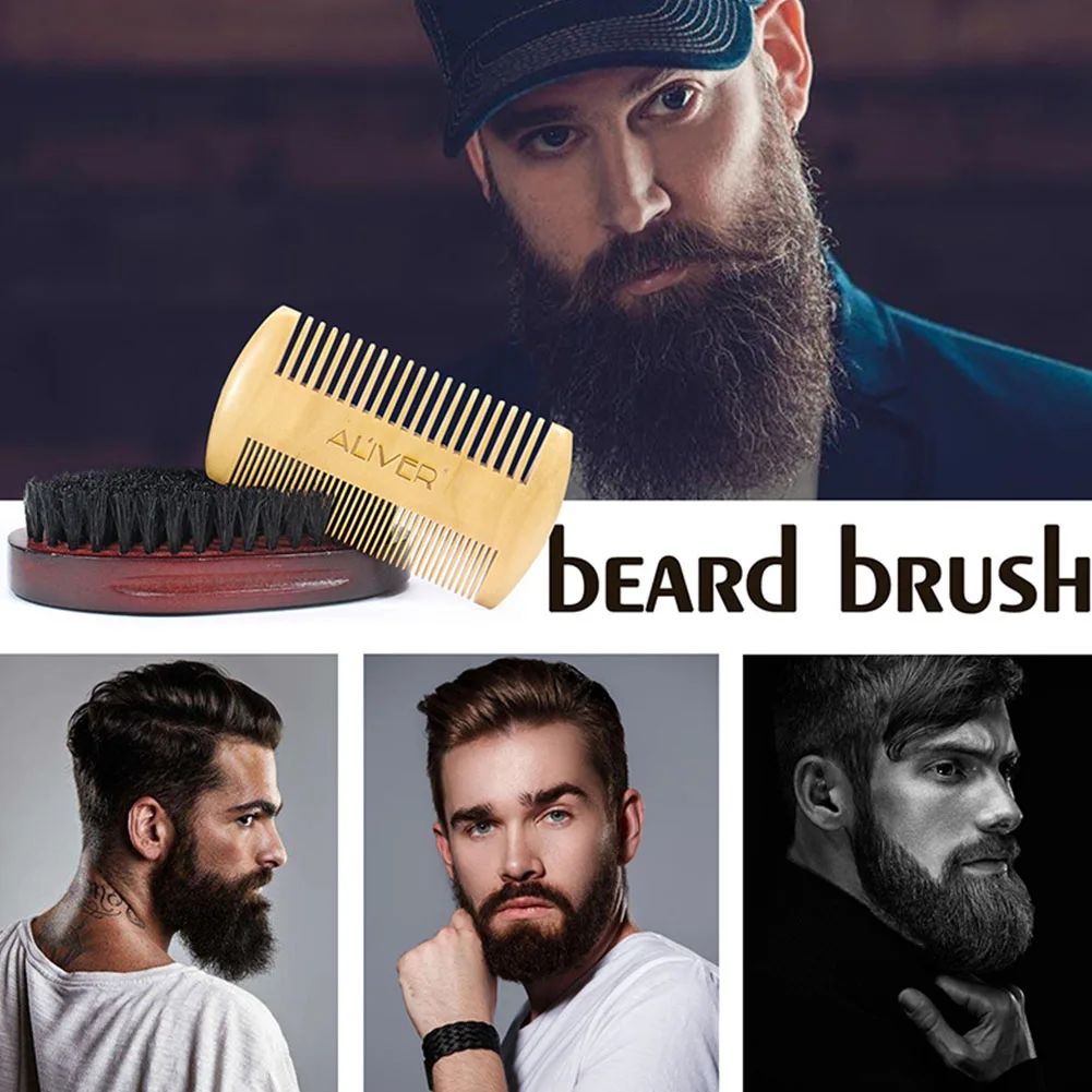 3PCS/Set Mustache Shaping Massage Hair Comb Natural Durable Artificial Bristle Universal Grooming Men Home Beard Brush Portable | Красота и