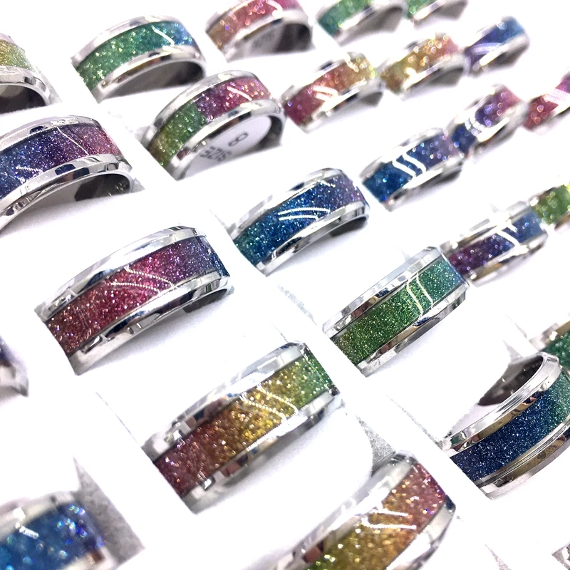 

MixMax 36PCs Women's Rings Beautiful Multicolor 8MM Stainless Steel Band Jewelry Party Gifts Wholesale Lot