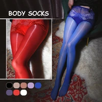 8d women sexy oil open crotch shiny tights crotchless elastic high waist shiny tights ultra thin stockings glossy pantyhose