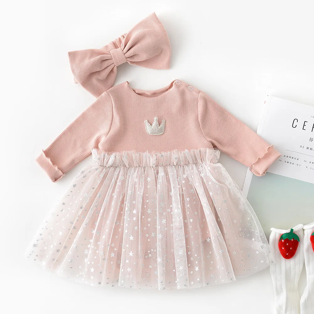 beige pink Новая Осенняя детская юбка принцессы корейское издание, Детская вышитая пятиугольная шляпа с длинными рукавами и короной - Цвет: beige pink