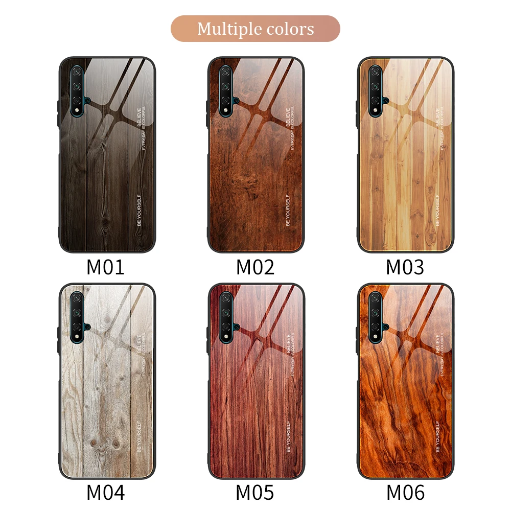 

Wood Tempered Grain 9H Hard Glass Case For Huawei Honor 8X 10 20 Lite 10i 20i 20 9X Pro Enjoy 9S 9 Plus Mobile Phone Case