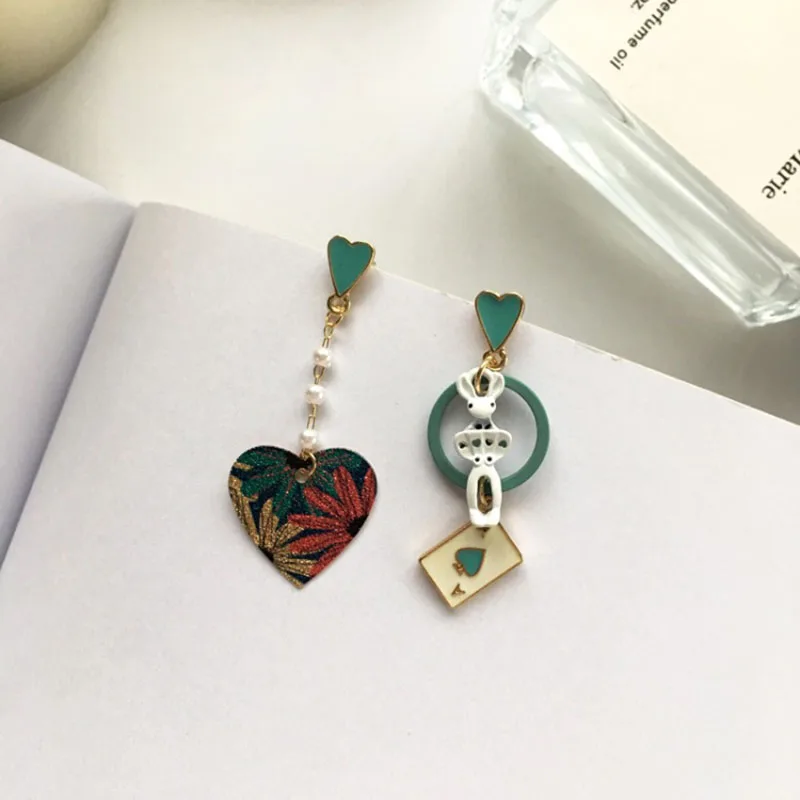 

Juorest Romantic Heart Drop Earrings Print Rabit Poker Cute Sweet Stud Earrings Fashion Cool Chain Punk Jewelry Accessories 2021