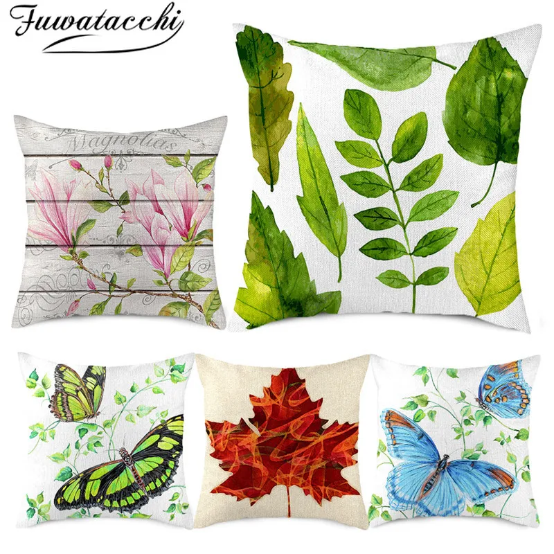 Чехол для подушки из чистого льна Fuwatacchi с различными растениями наволочка