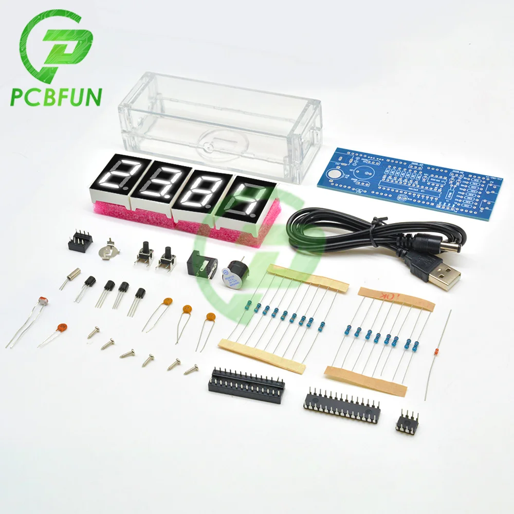 4 Bits Kit DIY LED Digital Electronic Clock with Temperature Thermometer Function Red/Blue/Green/White Display Light | Электронные