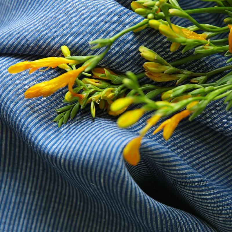 Оригинальная льняная ткань в синюю полоску, Лоскутная ткань, ткань для шитья, 140 см x 50 см/шт.