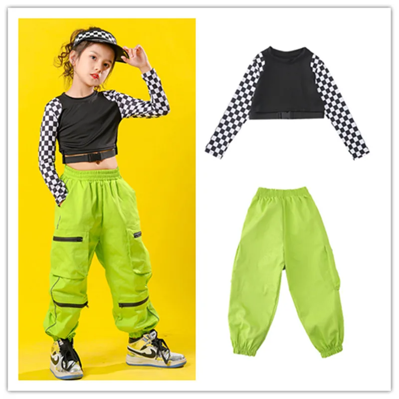 

Детский карнавальный костюм в стиле хип-хоп, свитшот, укороченный топ, футболка, повседневные штаны для бега, костюм для джазовых танцев для ...