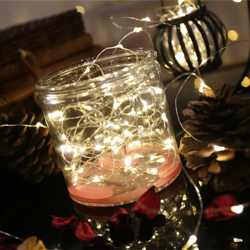 Гирлянда светодиодная медная с питанием от батарейки АА 2/5/10 м|Сверкающие товары